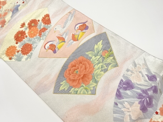 JAPANESE KIMONO / VINTAGE FUKURO OBI / SAGANISHIKI / WOVEN MANDARIN DUCK & FLOWERS